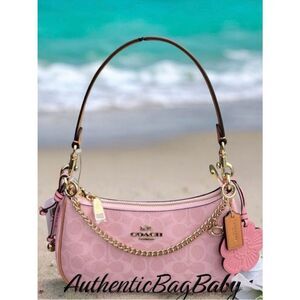 Coach Teri Shoulder Bag In Signature Canvas With Charms Powder Pink Purse